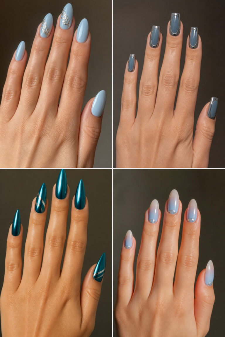 15 Blue Winter Nails With Chrome Details