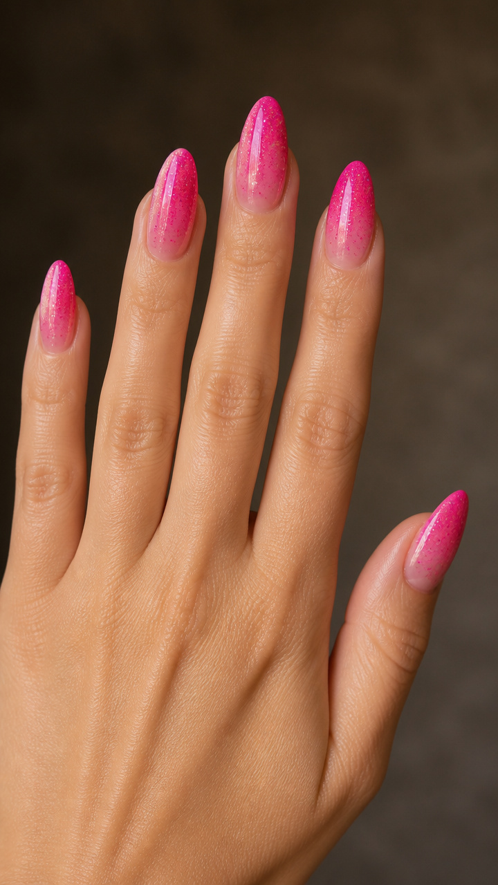 Hot Pink Glitter Ombré Almonds
