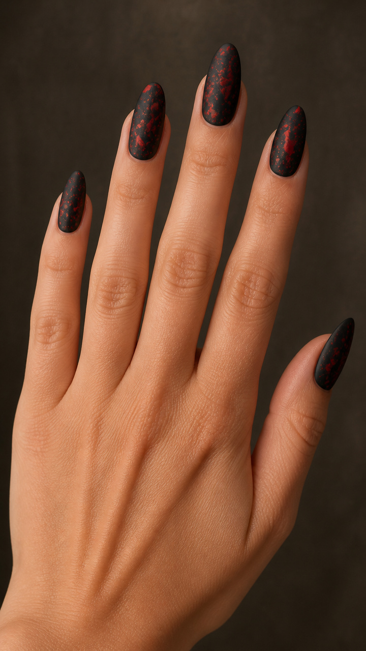 Blood Splatter Matte Black Manicure