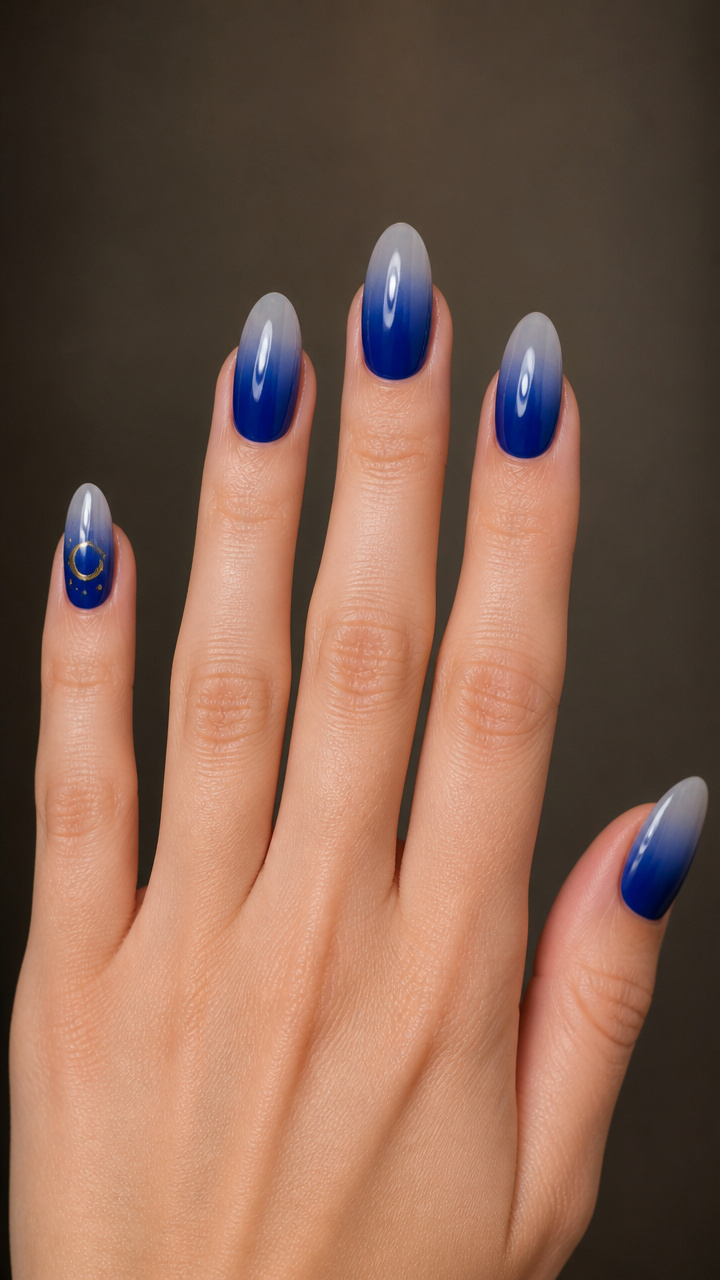 Royal Blue Ombré with Gold Crescent Moons