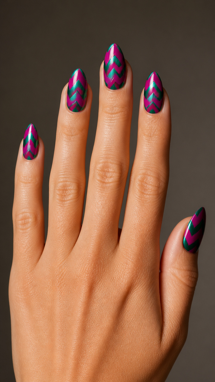 Fuchsia and Emerald Chevron Art