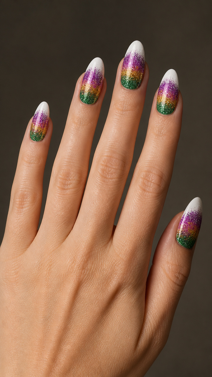 Glitter Gradient French Tips in Carnival Colors