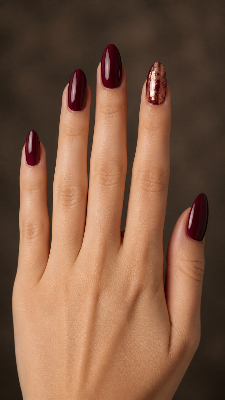 Rose Gold Foil Accent on Deep Burgundy