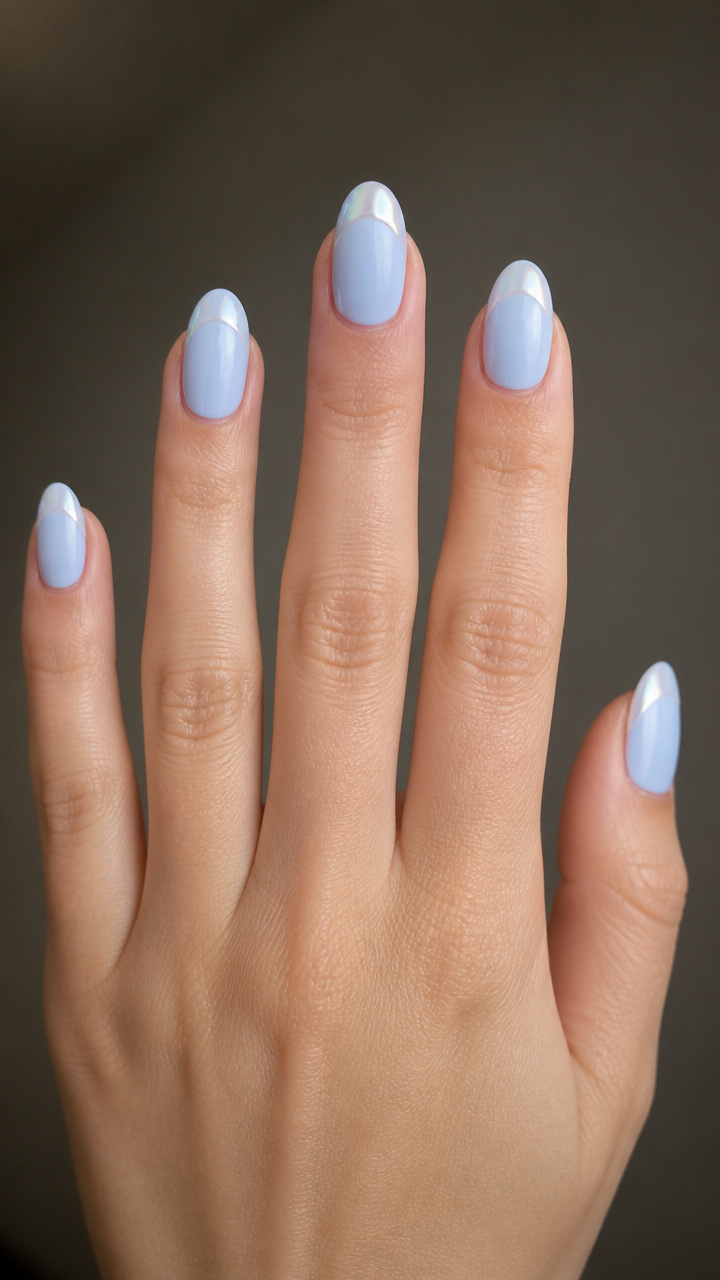 Powder Blue with Pearly Moon French Tips