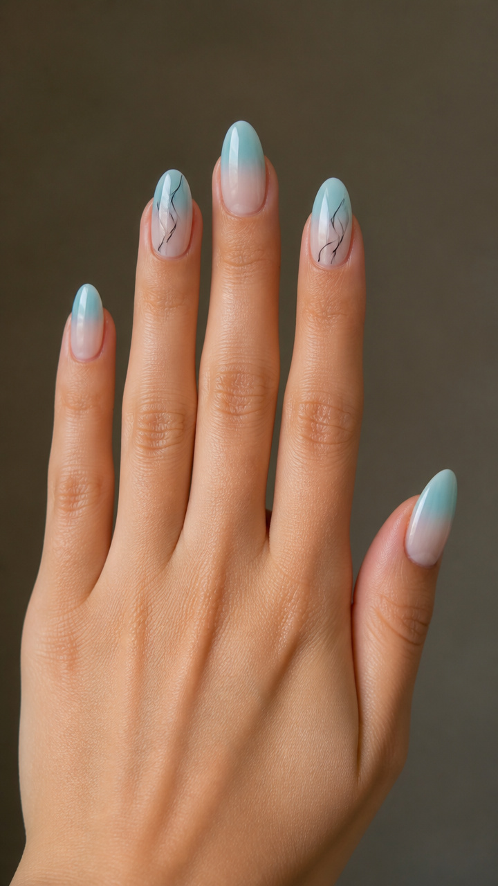 Pale Aqua Ombre with Minimalist Line Art