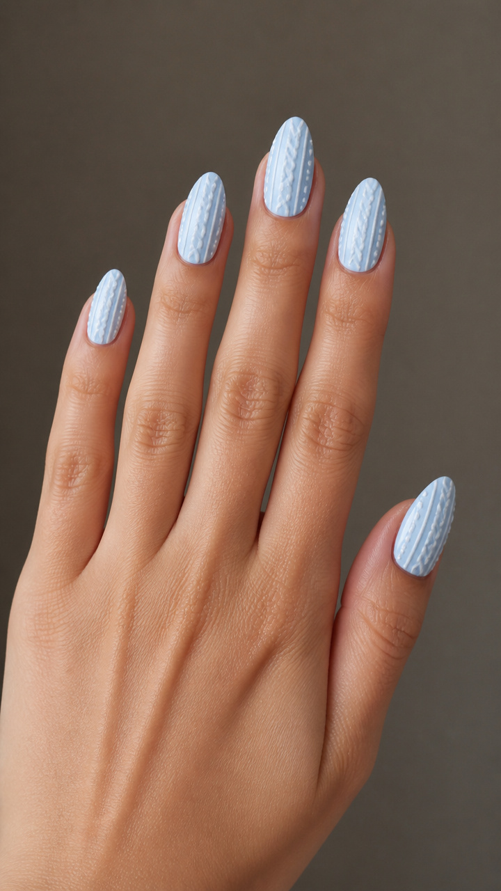 Baby Blue with White Cable Knit Texture