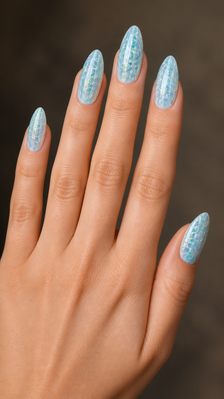 Aqua Frost with Iridescent Crackle Finish