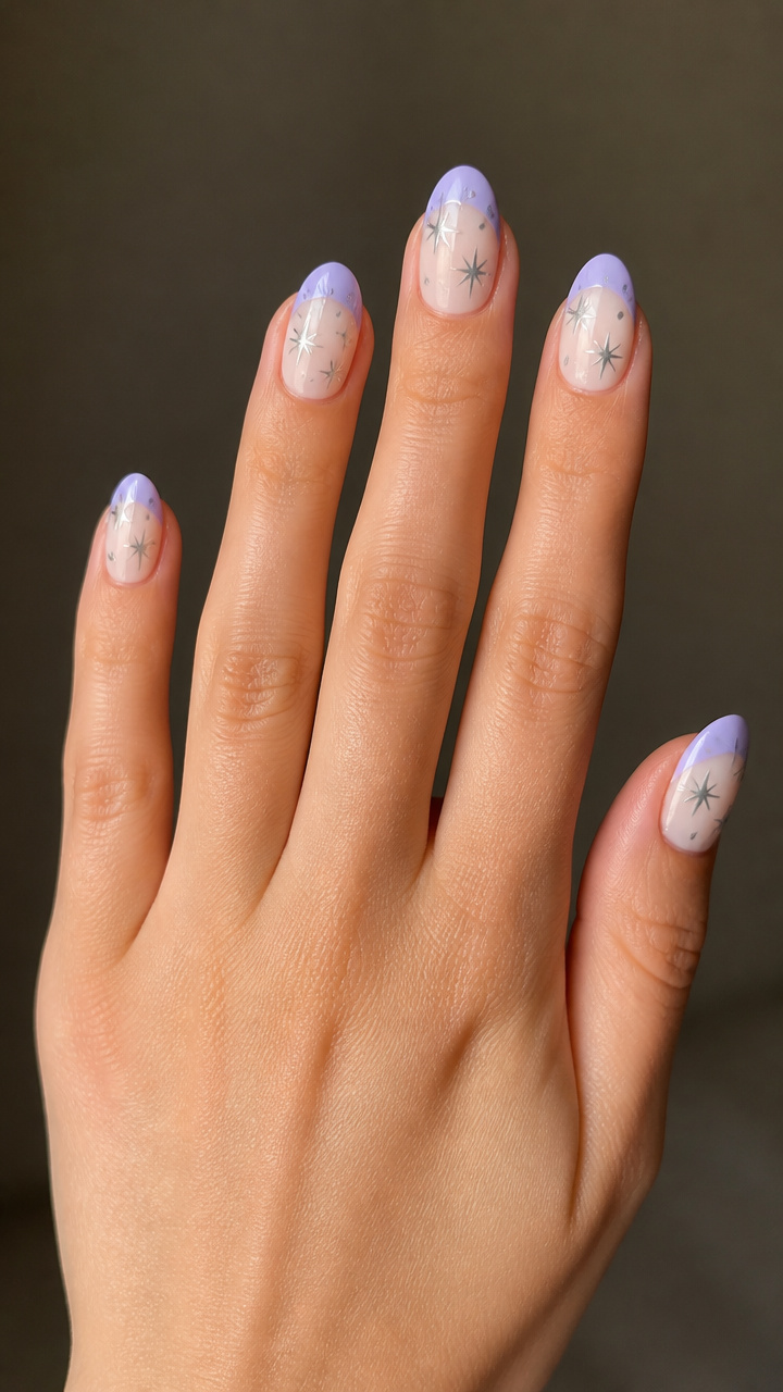 Icy Lavender Tips with Silver Stars