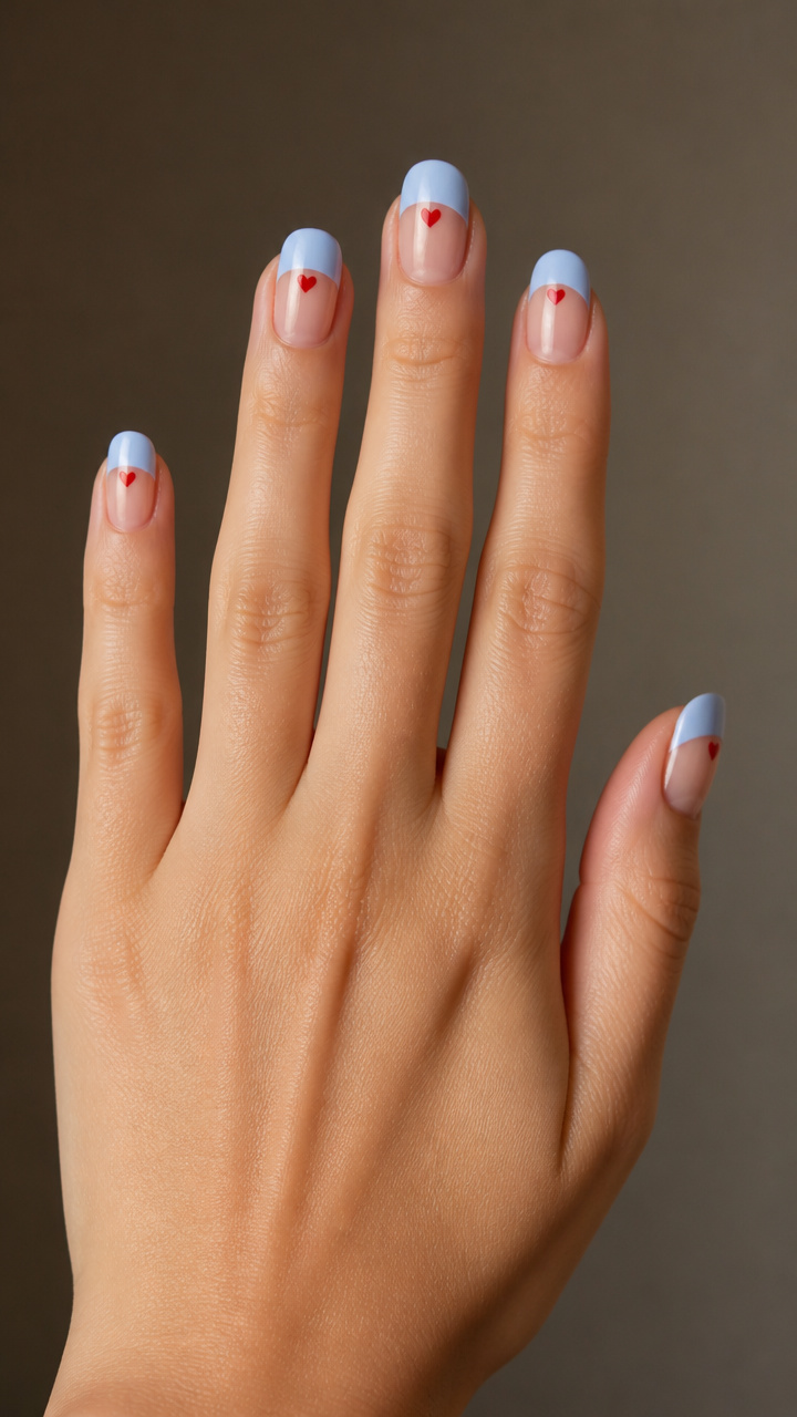 Baby Blue Tips with Mini Heart French