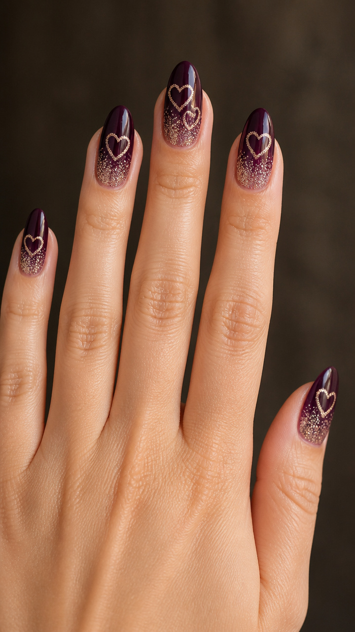 Glitter Ombré Hearts on Deep Plum