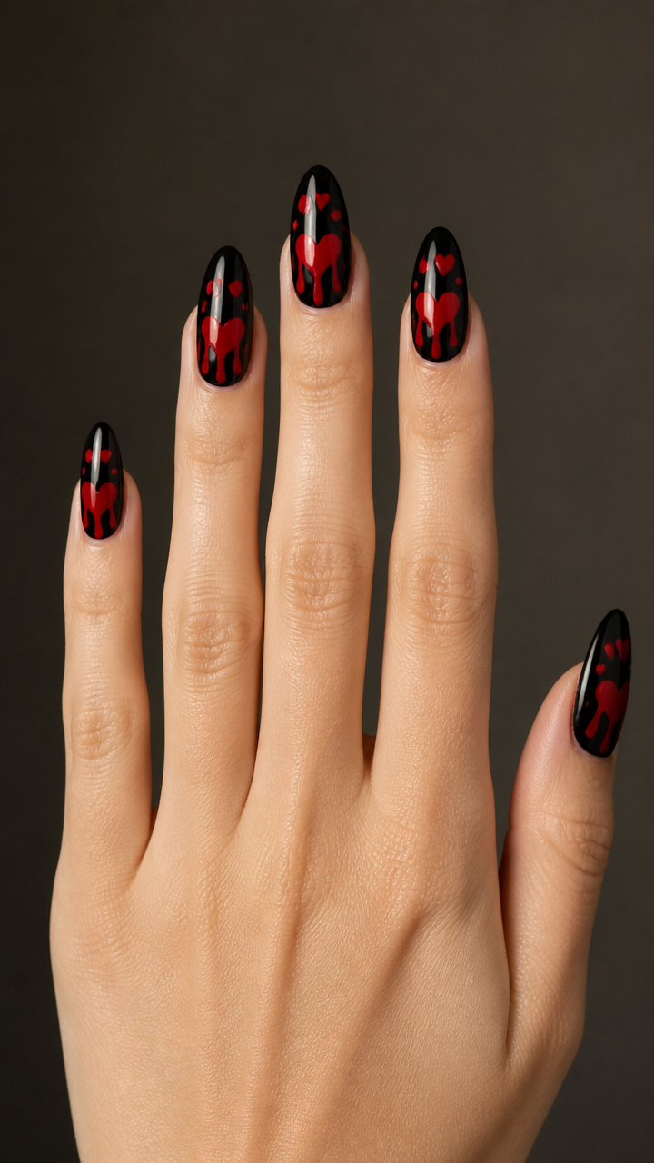 Black Base with Red Heart Drips