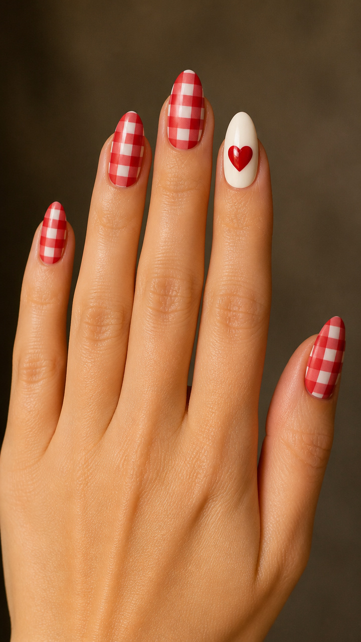 Red and White Gingham with Heart Accent