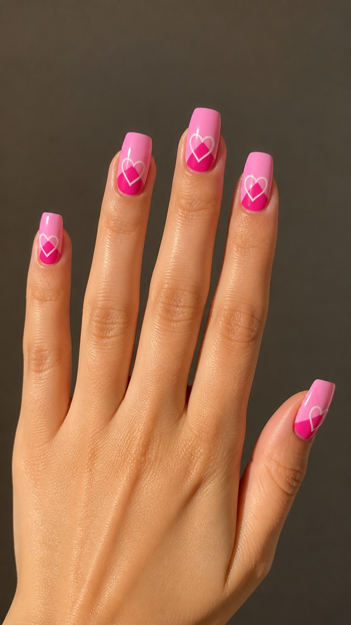 Two-Tone Pink Hearts on Square Nails