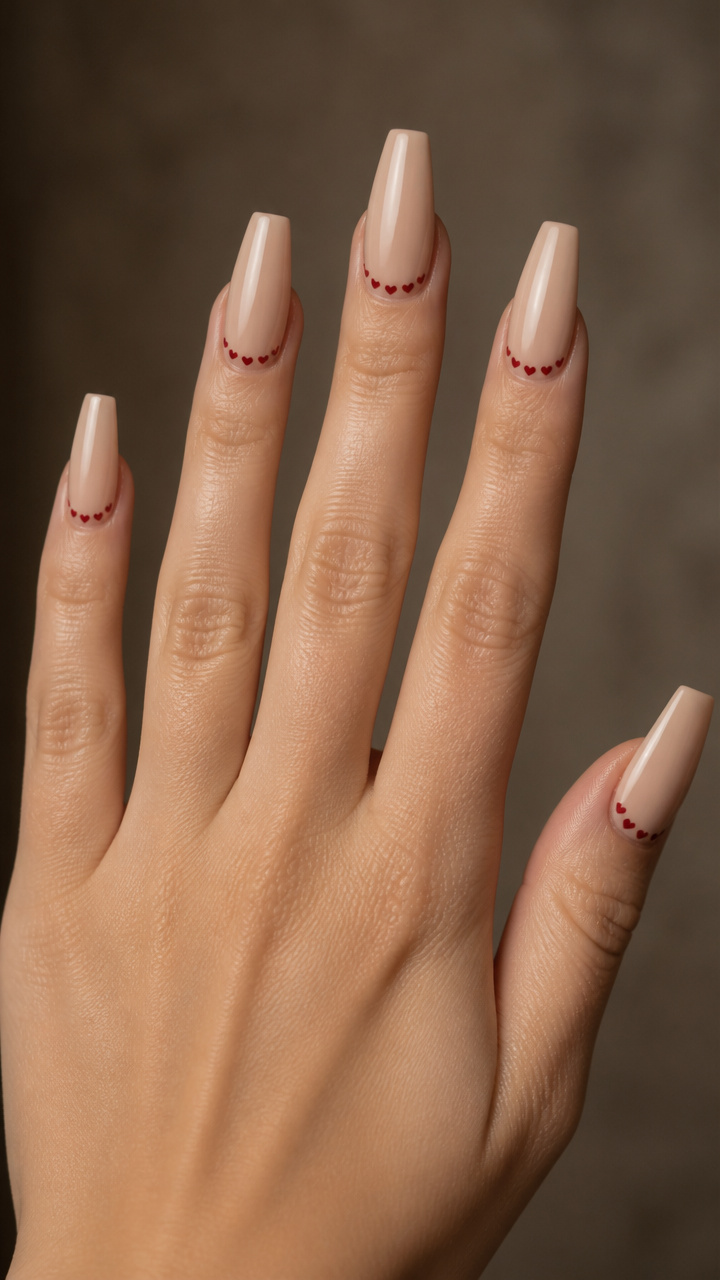 Nude Coffin Nails with Hidden Heart Liner