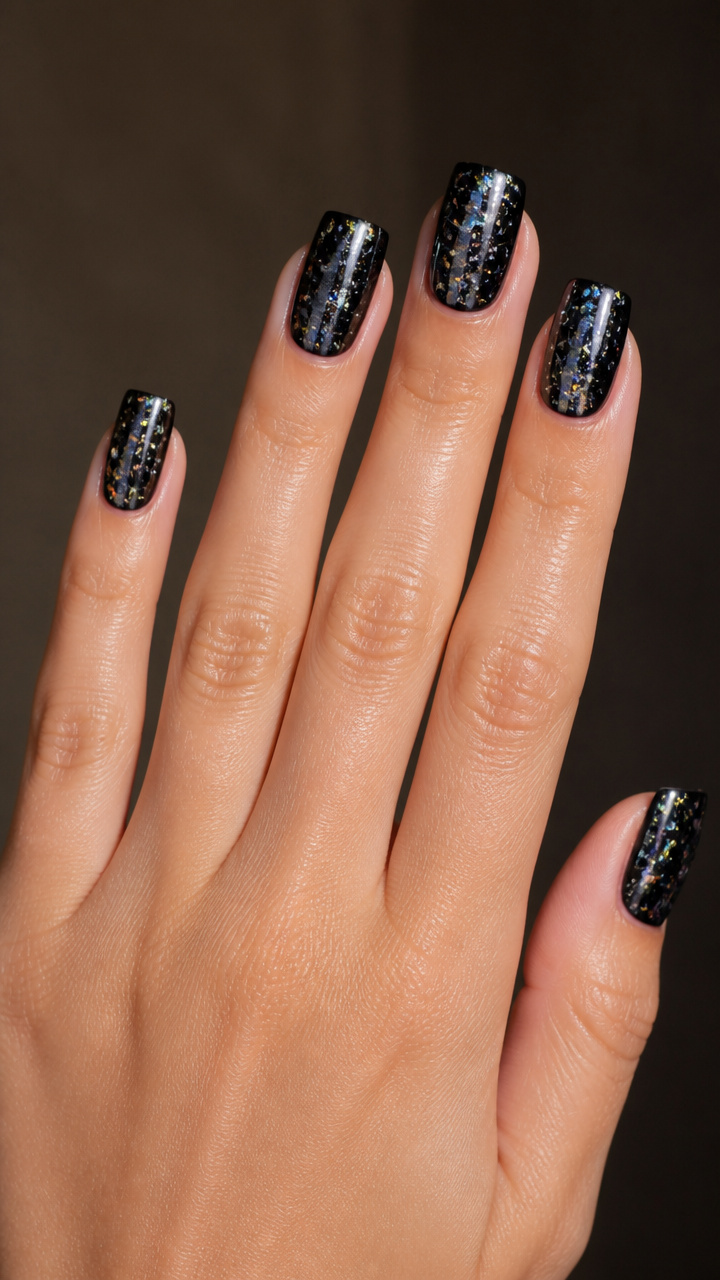 Silver Holographic Flakes on Black