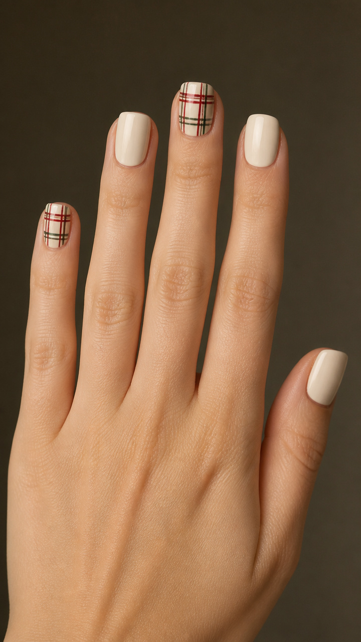 Red Plaid Accent on Cream Base