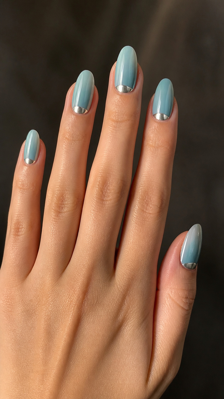 Icy Teal with Chrome Half-Moons
