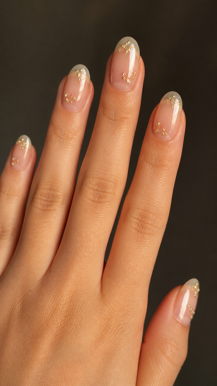 Clear Nails with Gold Microbeads