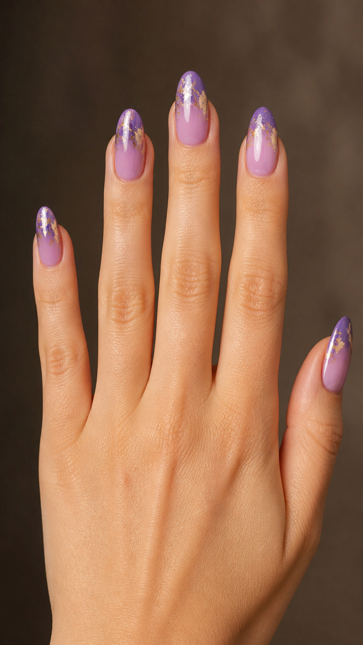 Purple Ombre Tips with Gold Chrome Accents