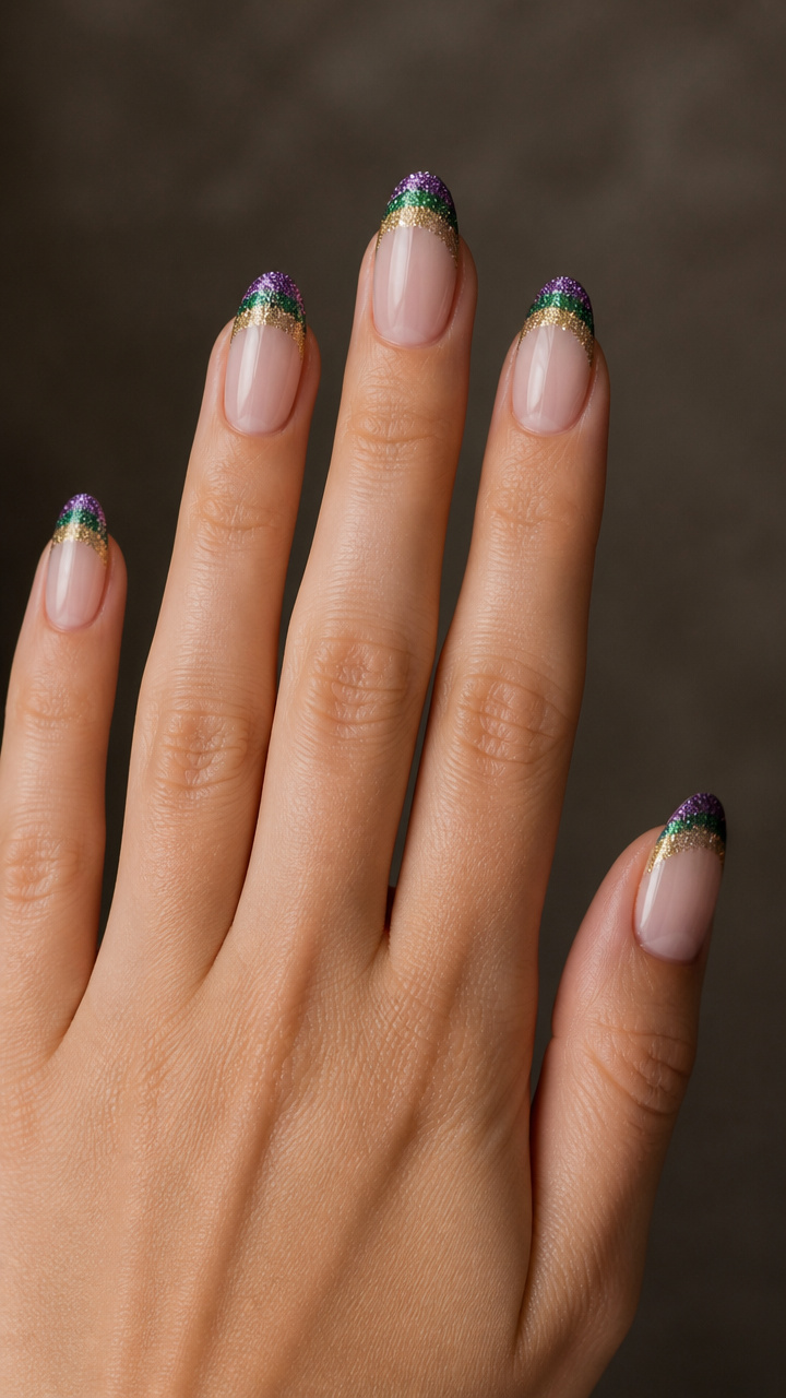 Glitter Gradient French Tips in Carnival Colors