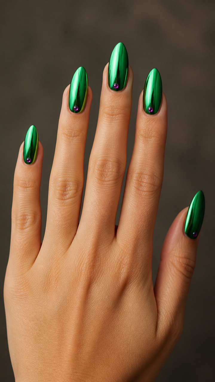 Green Chrome Full Cover with Purple Micro-Studs