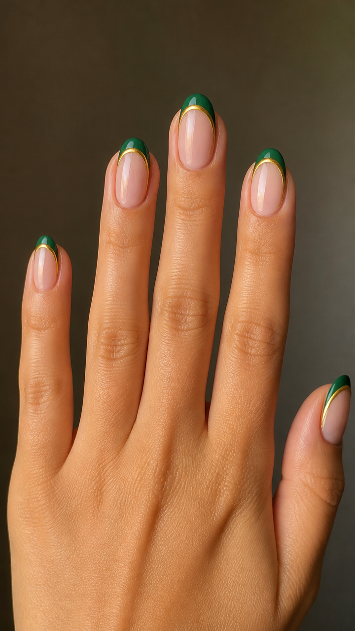 Green French Smile Lines with Gold Rim