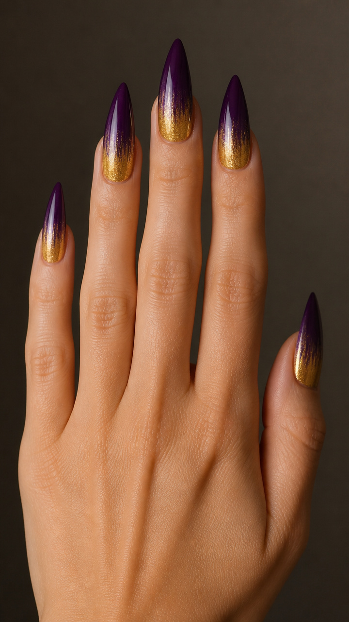 Purple and Gold Dipped Ombré on Stilettos