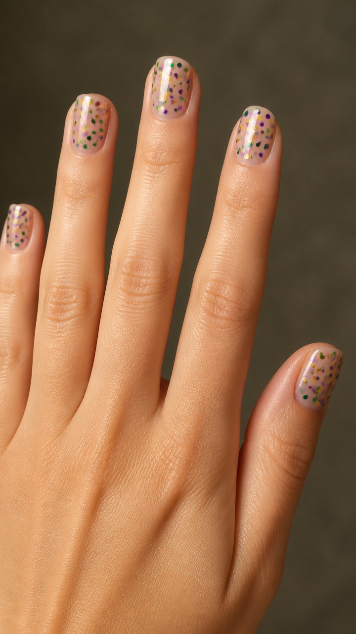 Confetti Dot Explosion on Clear Nails