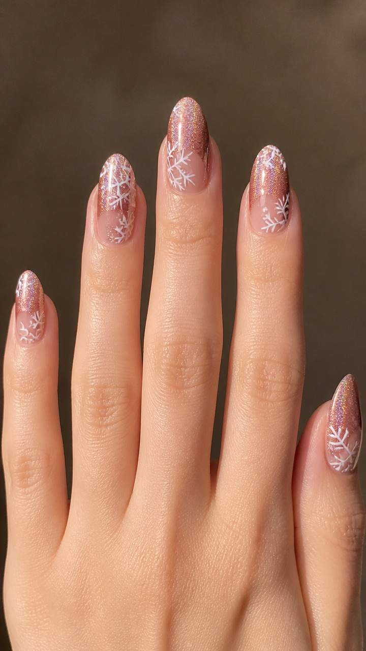Rose Gold Holo with Negative Space Snowflakes