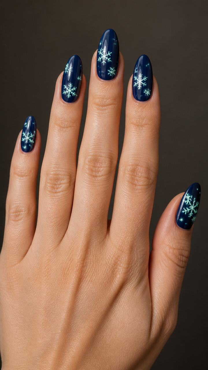 Deep Navy Base with Glow-in-the-Dark Snowflakes