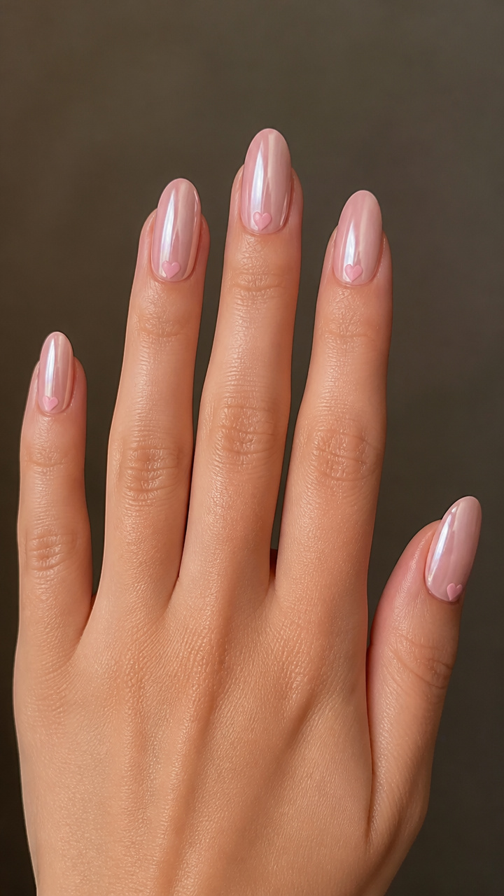 Blush Pink Chrome with Tiny Heart Accents