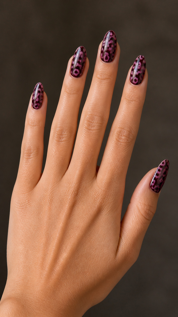 Pink Leopard Print Over Deep Plum