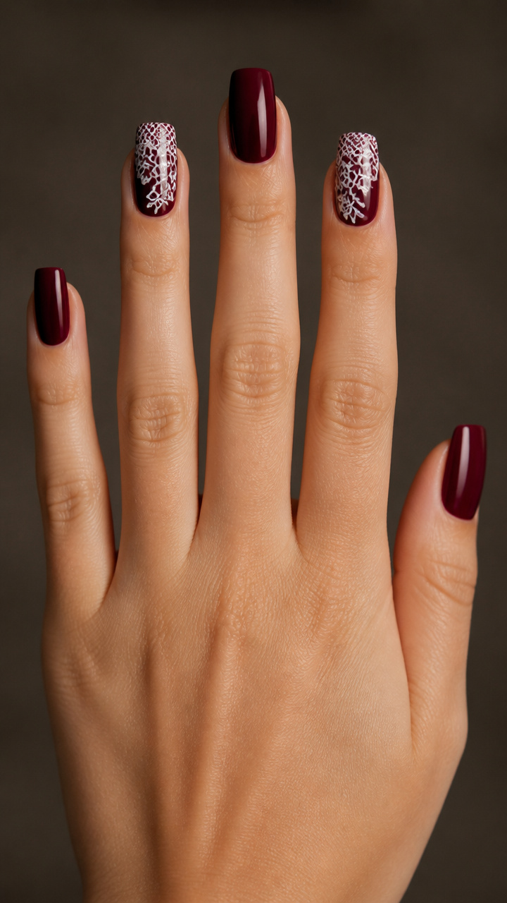 Deep Burgundy with Delicate Lace Stamping