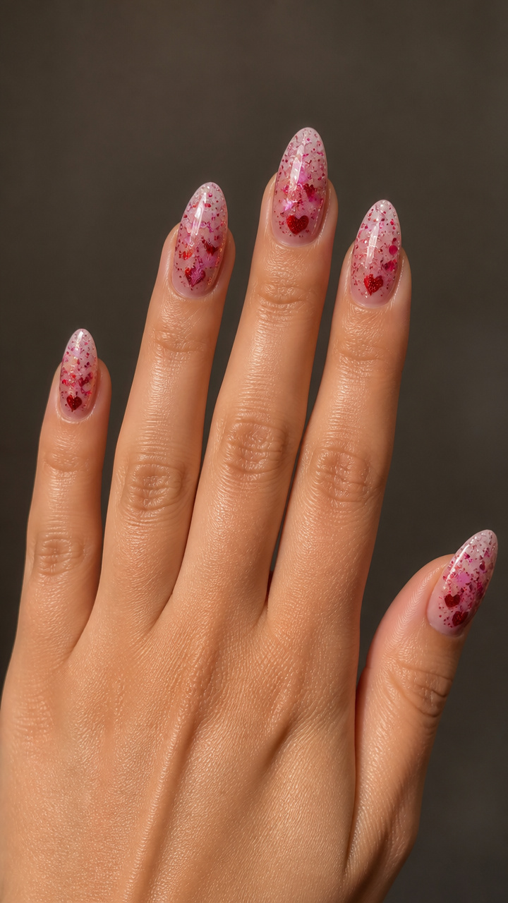 Glitter Gradient Hearts on Sheer Nude