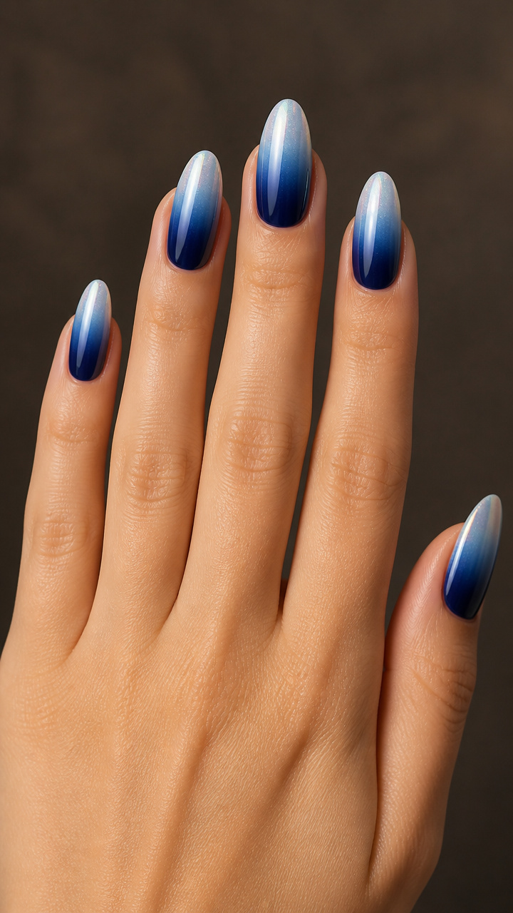 Dark Blue Ombré with Iridescent Tips