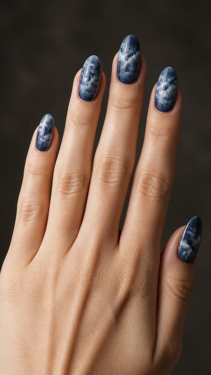 Stormy Sky Nail Art with Cloud Whorls