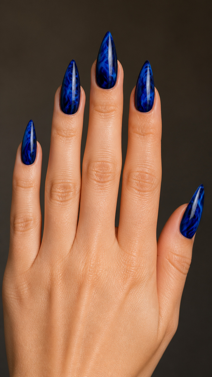 Royal Blue Marbled Nails