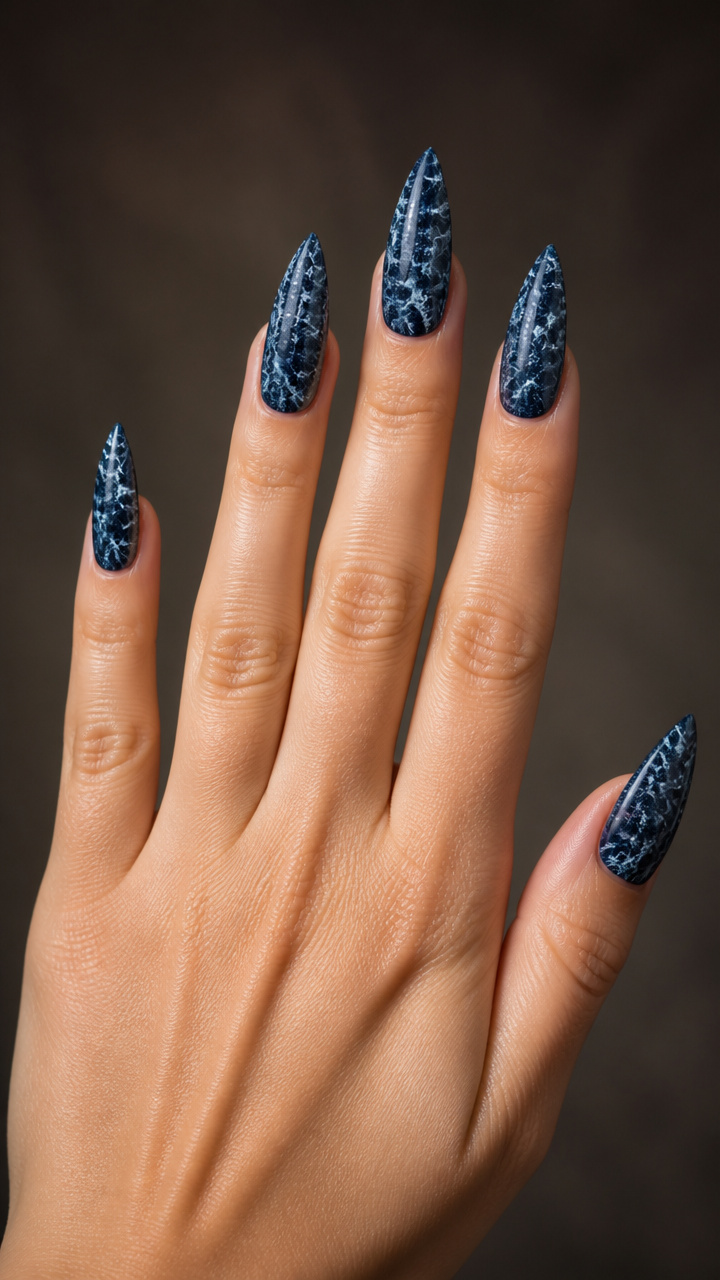 Blueberry Frostbite Stiletto Nails
