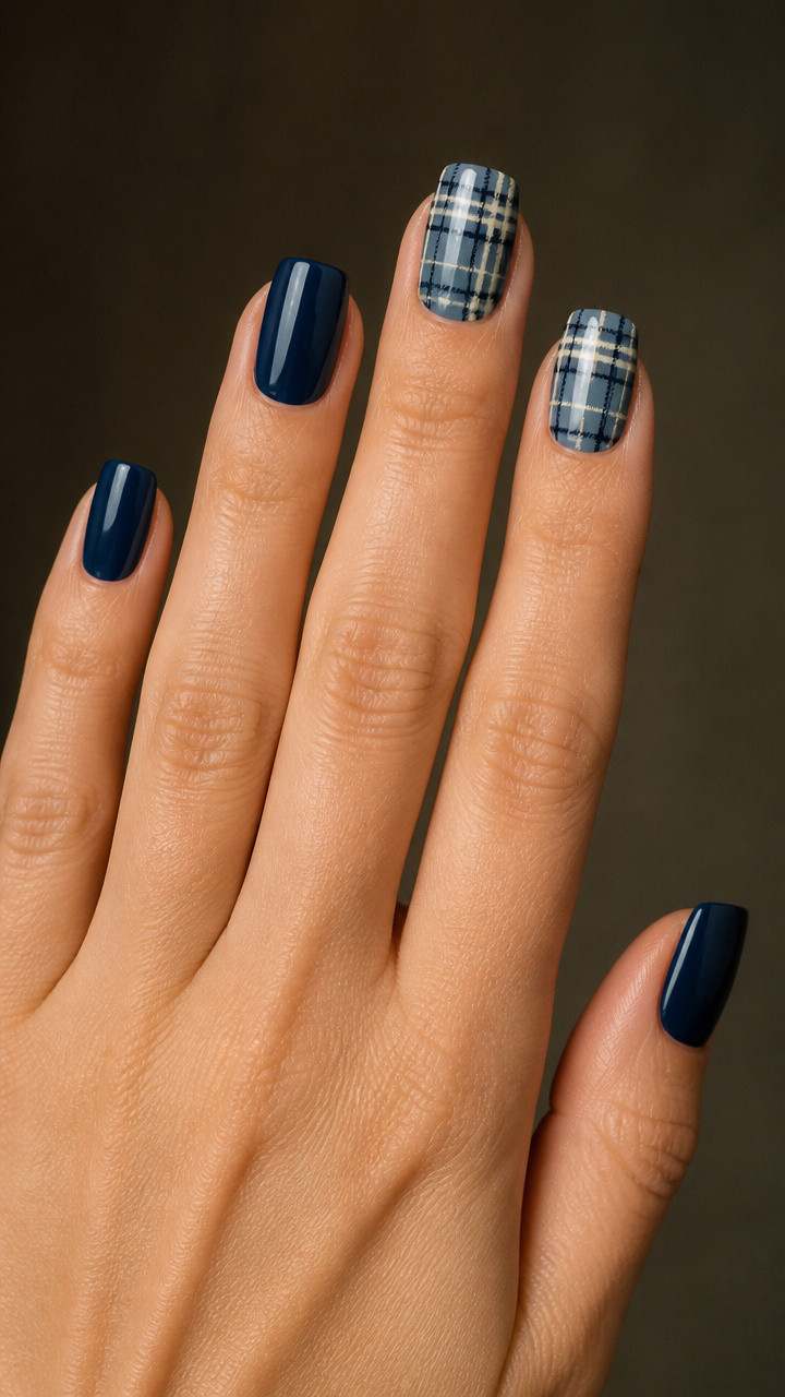 Cozy Plaid Accent with Navy Base