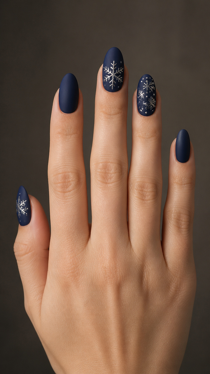 Navy Velvet With Silver Snowflake Accents