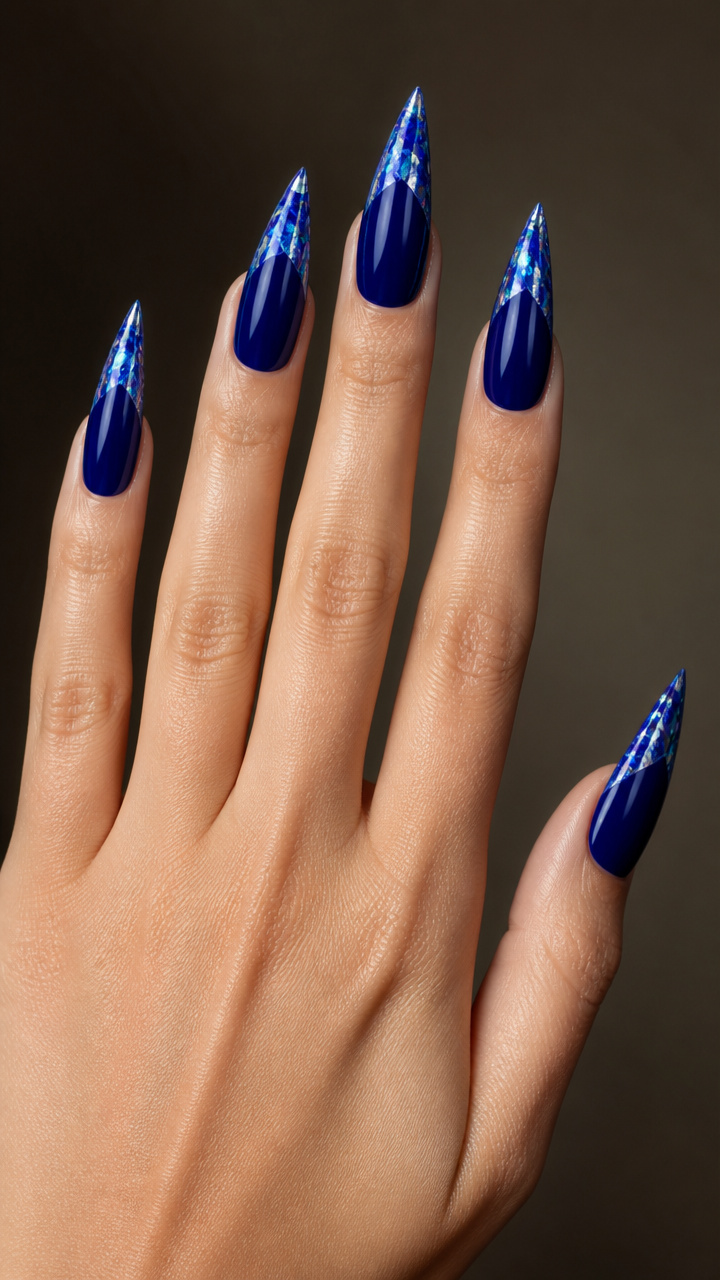Royal Blue Foil-Tipped Stilettos