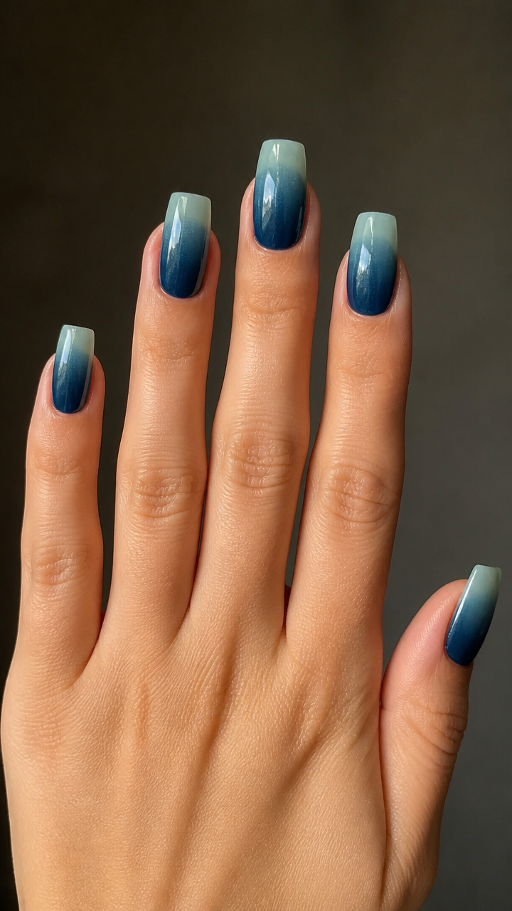 Deep Lagoon Ombré Square Nails