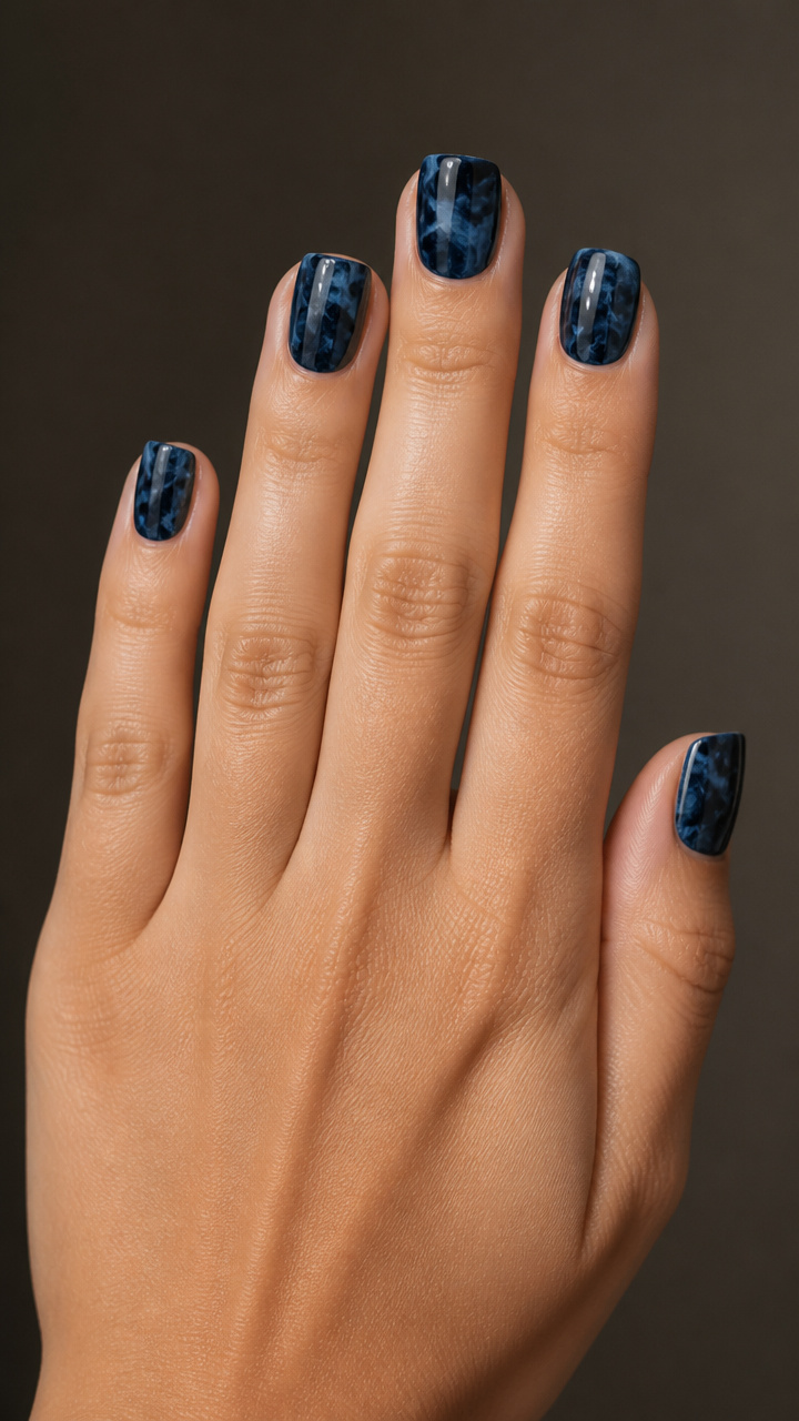 Blue-Black Marble Swirls on Short Squares
