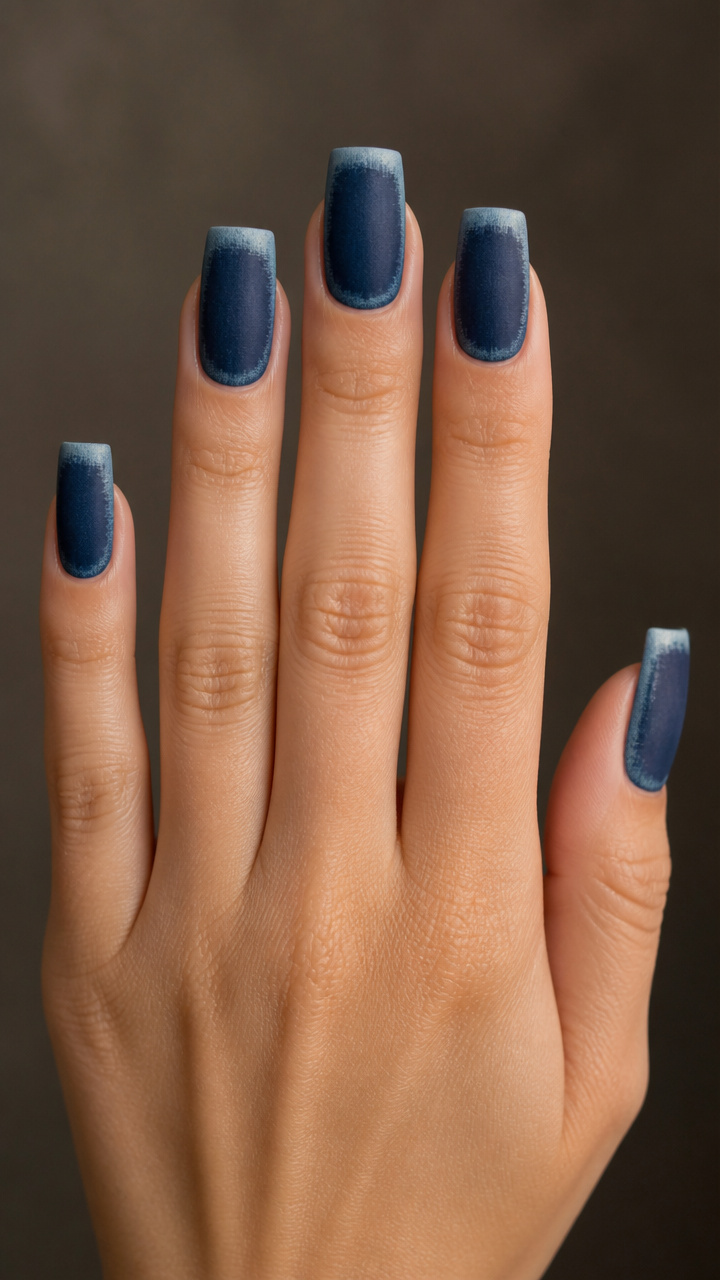 Dark Denim Nails With Faded Edges