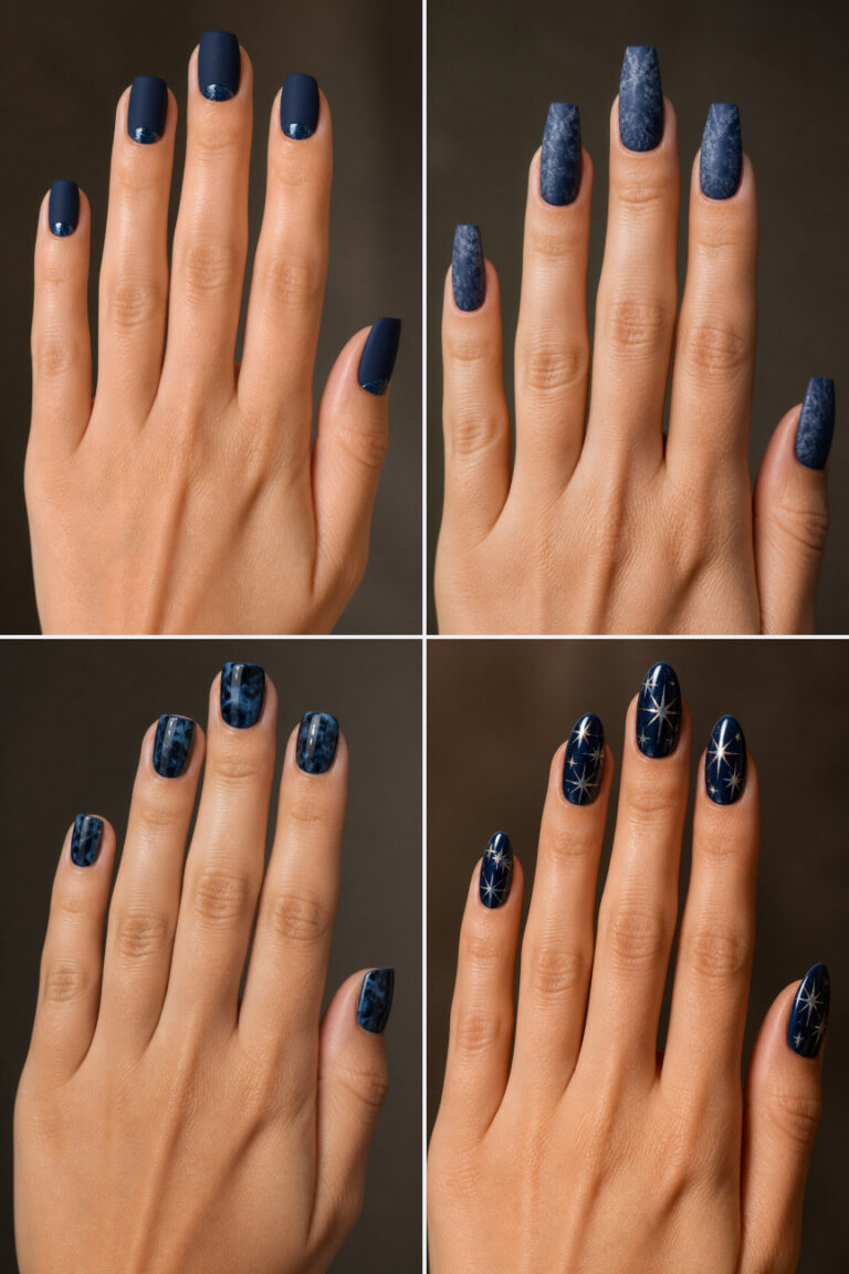 15 Dark Blue Winter Nails for a Moody Look