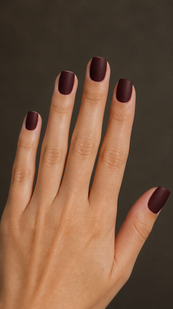 Black Cherry Gel Tips with Matte Top Coat