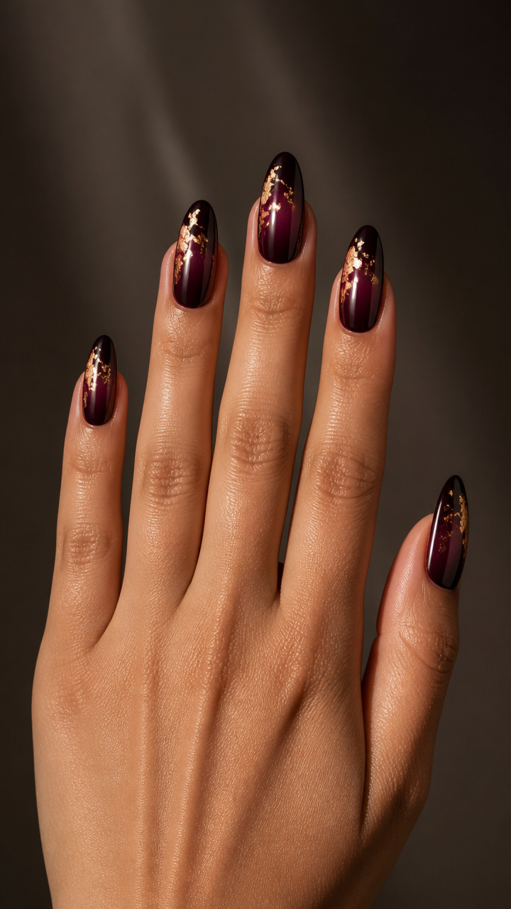 Deep Plum Ombré with Gold Leaf Accents