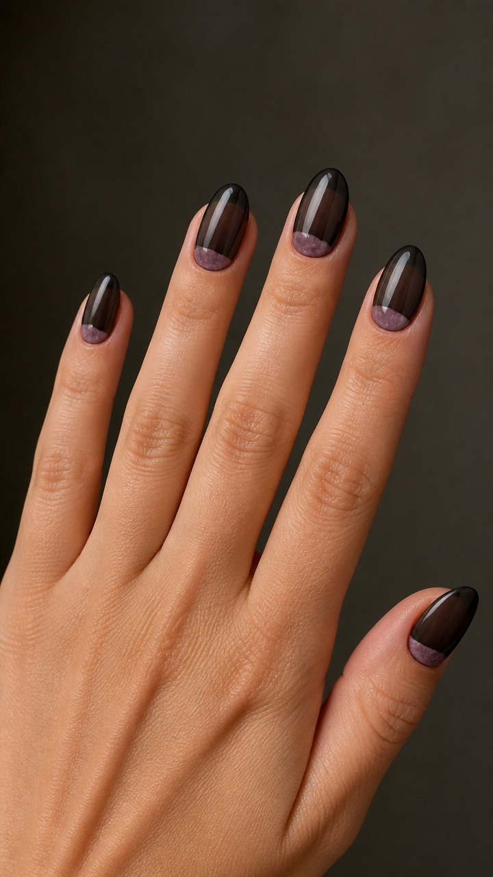 Dark Rose Quartz Half-Moon Manicure