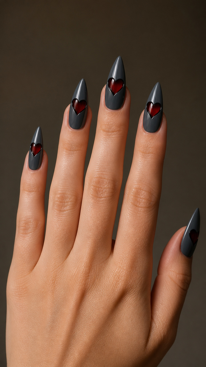 Gunmetal Gray with Crimson Heart Cutouts