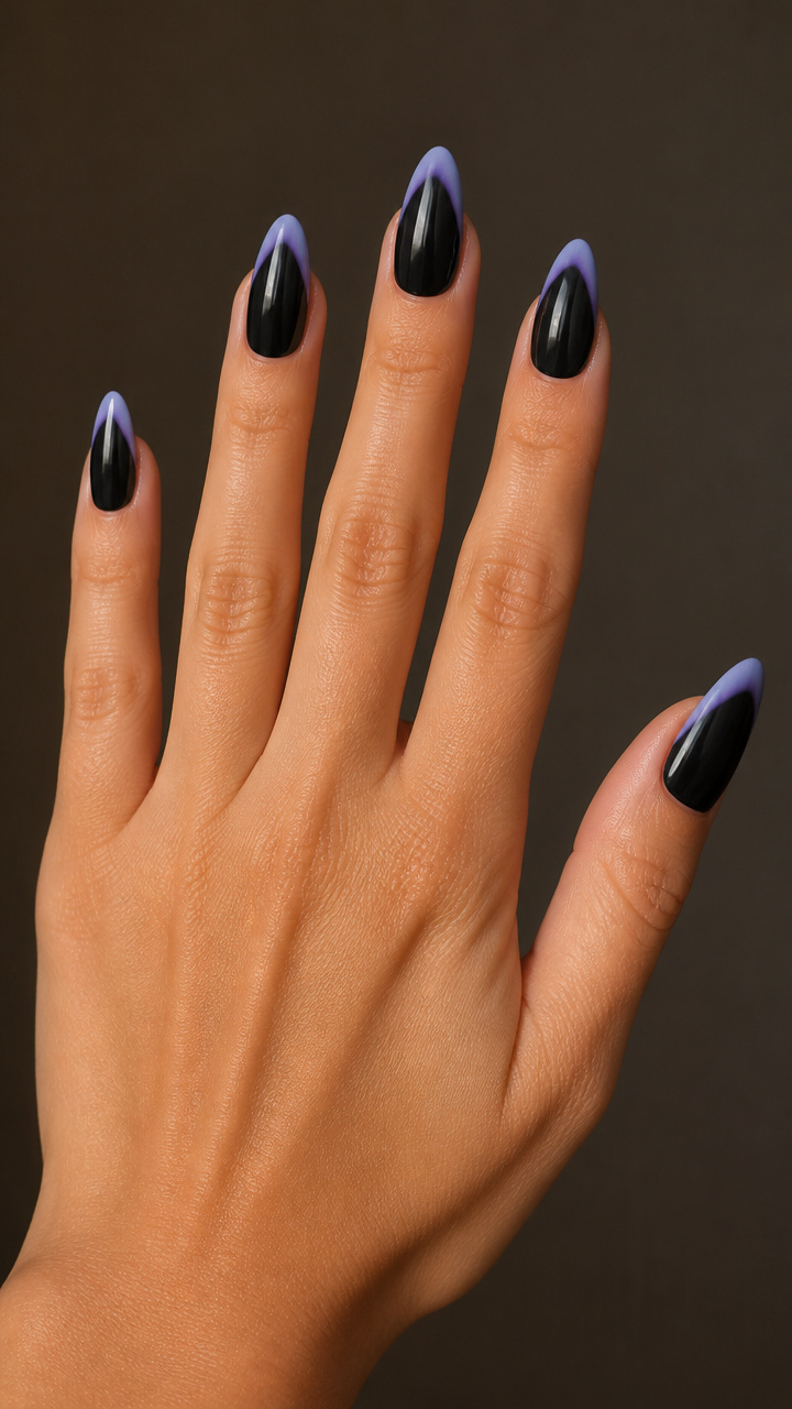 Noir French Tips with Frosted Lilac Edge